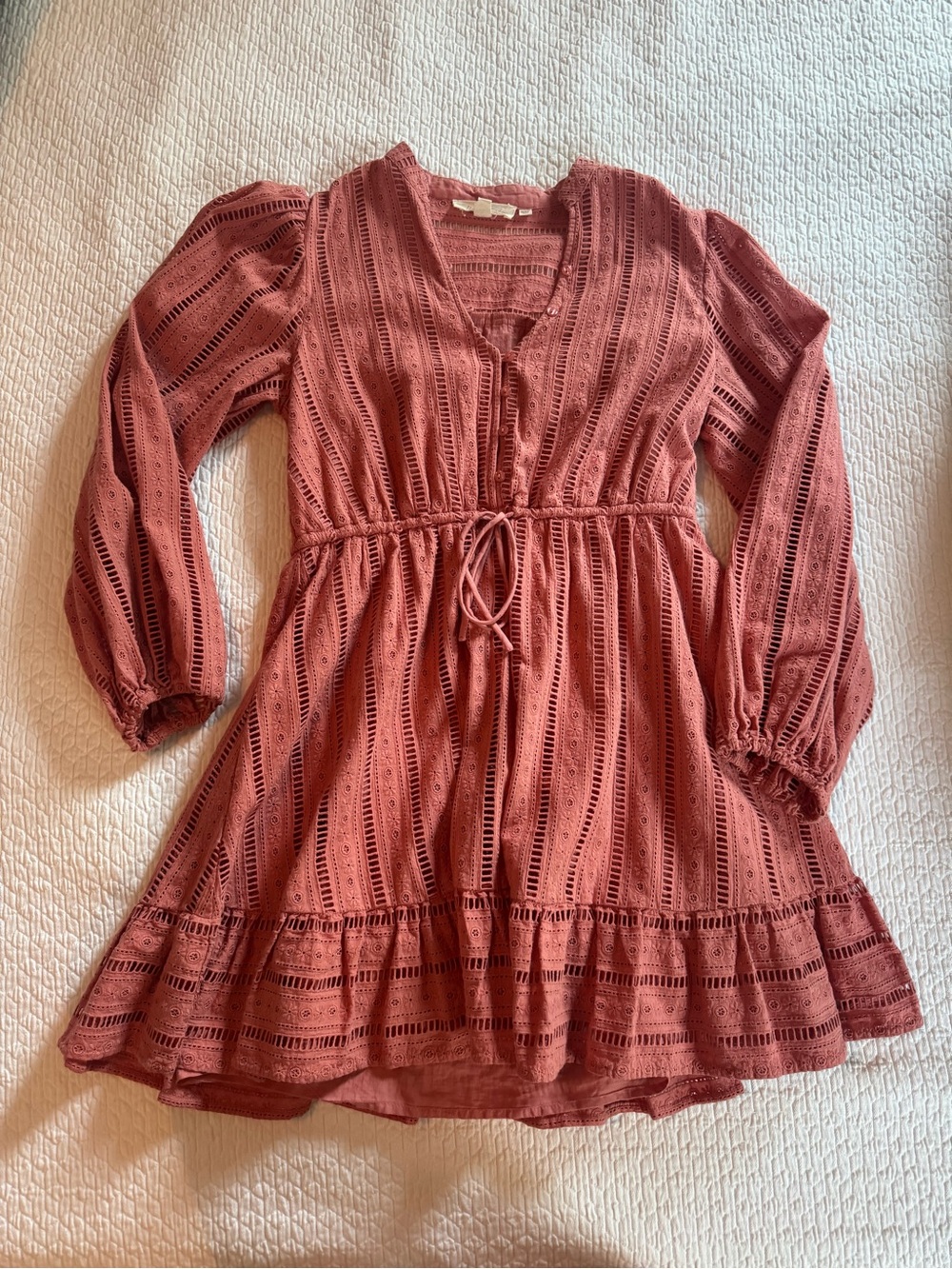 Anthropologie Lace Eyelet Mini Dress - Dusty Rose - XS